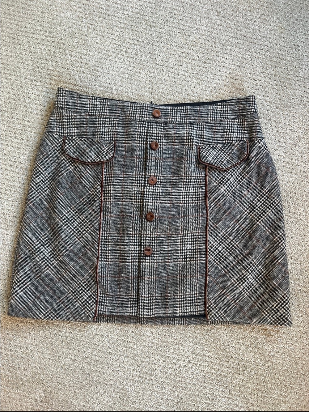 bagatelle Plaid Mini Skirt with Brown Piping